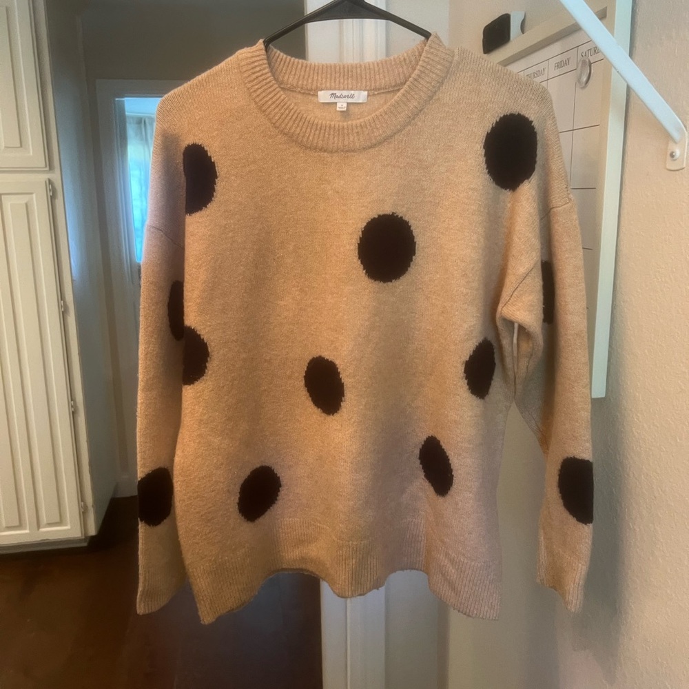 Madewell Camel Polka Dot Crew Neck Sweater